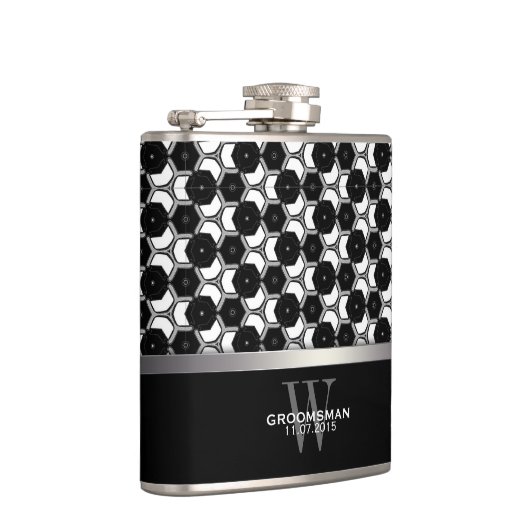 Schwarz-weißes Hexagon Muster Trauzeugen Hip Flask Flachmann (Rechts)