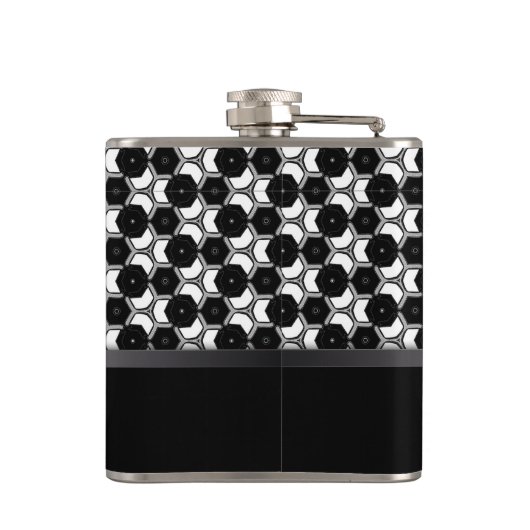 Schwarz-weißes Hexagon Muster Trauzeugen Hip Flask Flachmann (Rückseite)