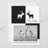 Schwarz-weißes Hirsch Frohe Weihnachtskalligraphie Feiertagskarte (Vorderseite)