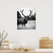 Schwarz-weißes Hirschhaus Dekorwald Poster (Küche)