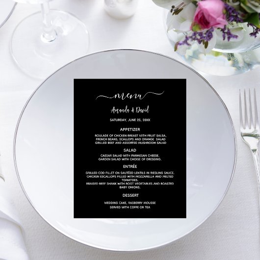 Schwarz-weißes Hochzeitmenü