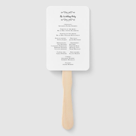 Schwarz-weißes Hochzeitsfeierprogramm Fächer (Rückseite)