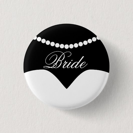 Schwarz-weißes Hochzeitskleid Pearl Necklace Bride Button (Vorderseite)
