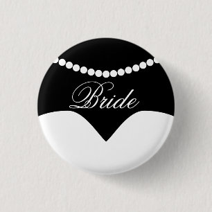 Schwarz-weißes Hochzeitskleid Pearl Necklace Bride Button