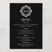 Schwarz-weißes Hochzeitsmenü für verzierte florale Menükarte (Vorderseite)