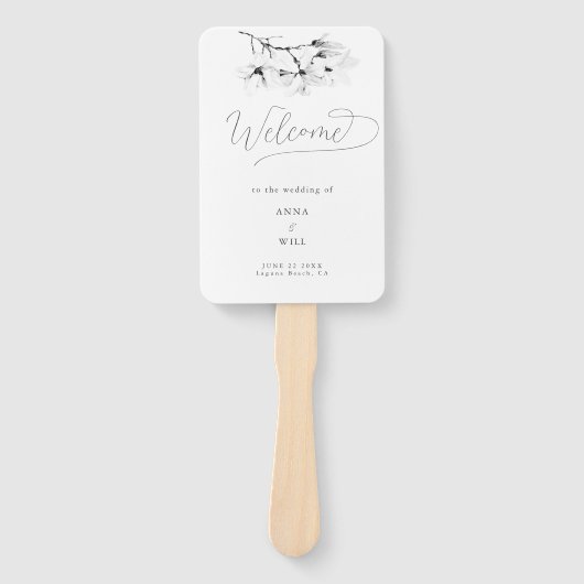 Schwarz-weißes Hochzeitsprogramm für die Magnolia Fächer (Vorderseite)