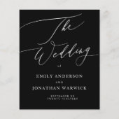 Schwarz-weißes Hochzeitsprogramm für moderne Kalli (Vorderseite)