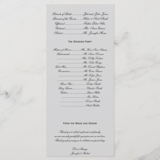 Schwarz-weißes Hochzeitsprogramm für Winterzweige Programm (Rückseite)