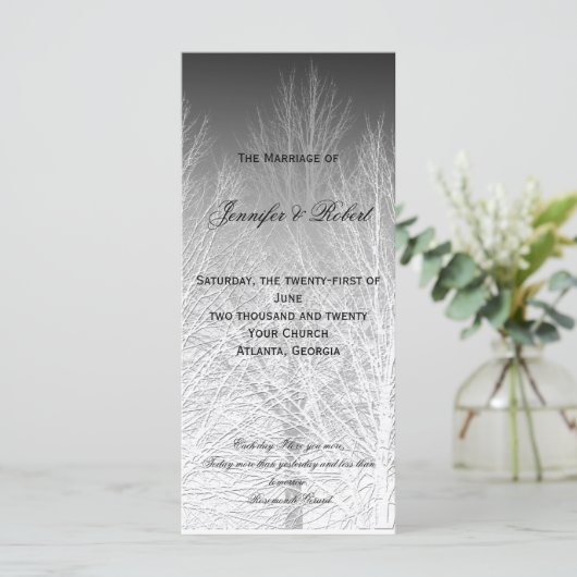 Schwarz-weißes Hochzeitsprogramm für Winterzweige Programm (Stehend Vorderseite)