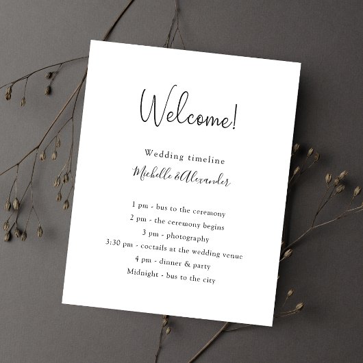 Schwarz-weißes Hochzeitsprogramm im Rahmen des Bud