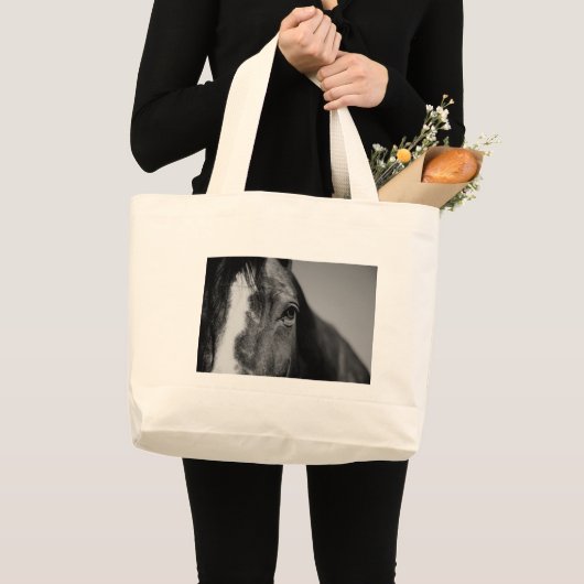 Schwarz-weißes Horseaugenkunstwerk Jumbo Stoffbeutel (Vorderseite (Produkt))