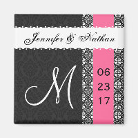 Schwarz-weißes Hot Pink Damask Spitzen Hochzeitsma
