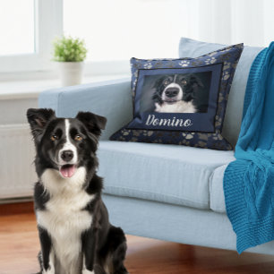 Schwarz-weißes Hunde-Foto für Graue Haustiere Kissen