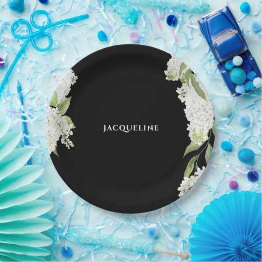 Schwarz-weißes Hydrangeas-Brautparty Pappteller (Party)