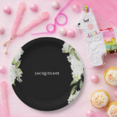 Schwarz-weißes Hydrangeas-Brautparty Pappteller (Party)