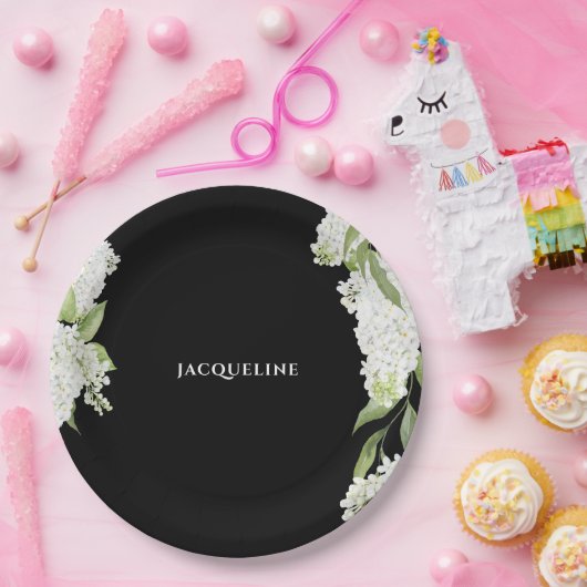 Schwarz-weißes Hydrangeas-Brautparty Pappteller (Party)