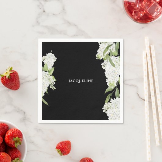 Schwarz-weißes Hydrangeas-Brautparty Serviette (Beispiel)