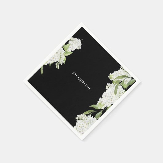 Schwarz-weißes Hydrangeas-Brautparty Serviette (Ecke)