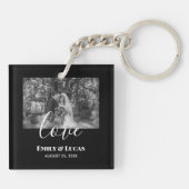 Schwarz-weißes individuelles Hochzeitsszenario Fot Schlüsselanhänger (Rückseite)