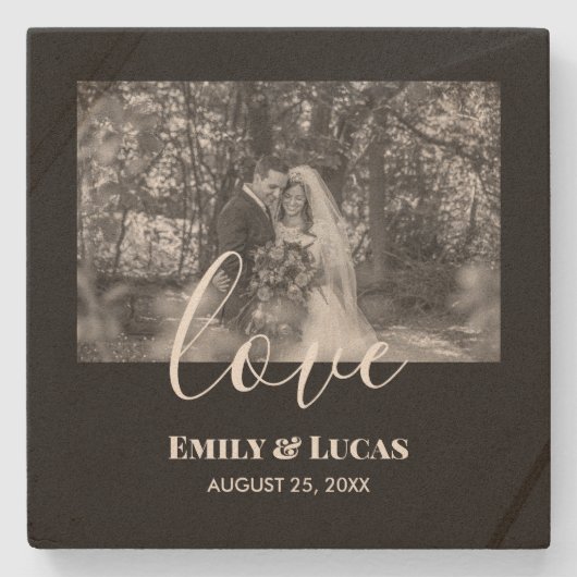 Schwarz-weißes individuelles Hochzeitsszenario Fot Steinuntersetzer (Vorderseite)