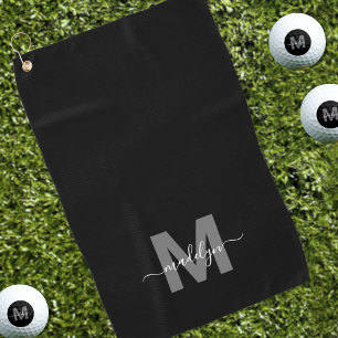 Schwarz-weißes Initialen-Monogramm Golfhandtuch
