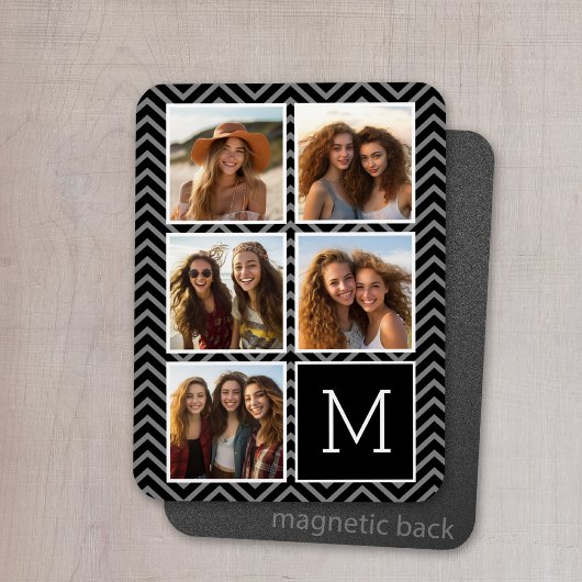 Schwarz-weißes Instagramm 5 Foto Collage Monogramm Magnet