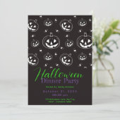Schwarz-weißes Jack-O' Lantern Halloween Abendesse Einladung (Stehend Vorderseite)