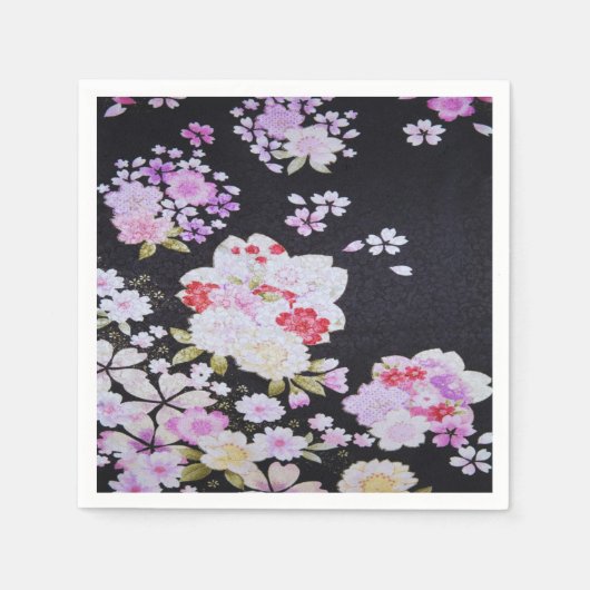 Schwarz-weißes japanisches Kimono-Deko Serviette (Vorderseite)