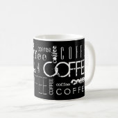 Schwarz-weißes KAFFEE! Bezeichnung des Typografie Kaffeetasse (VorderseiteRechts)