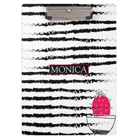 Schwarz-weißes Kakteen gestreift Klemmbrett (Vorderseite)