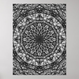 Schwarz-weißes Kaleidoskopmuster Poster