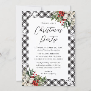 Schwarz-weißes Kariertes botanisches Party Einladung