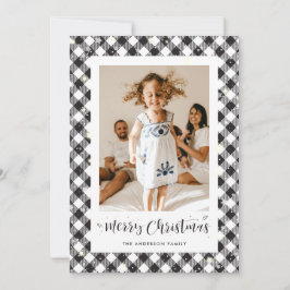 Schwarz-weißes Kariertes Foto Frohe Weihnachtskart Feiertagskarte