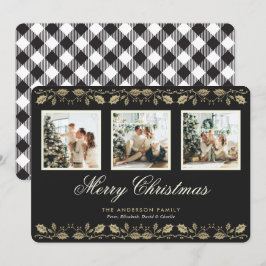 Schwarz-weißes Kariertes Foto Frohe Weihnachtskart Feiertagskarte