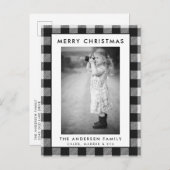 Schwarz-weißes Kariertes Foto Frohe Weihnachtskart Postkarte (Vorne/Hinten)