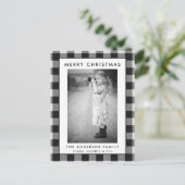 Schwarz-weißes Kariertes Foto Frohe Weihnachtskart Postkarte (Stehend Vorderseite)