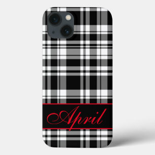 Schwarz-weißes Karomuster   monogrammiert Case-Mate iPhone Hülle