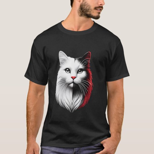 Schwarz-weißes Katzen-Gesicht T-Shirt (Vorderseite)