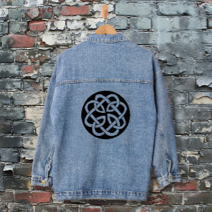 Schwarz-weißes keltisches Knotenmuster-Kreissymbol Jeansjacke