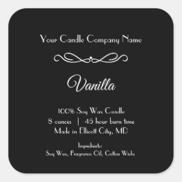 Schwarz-weißes Kerzenetikett Geblüht Minimalistisc Quadratischer Aufkleber