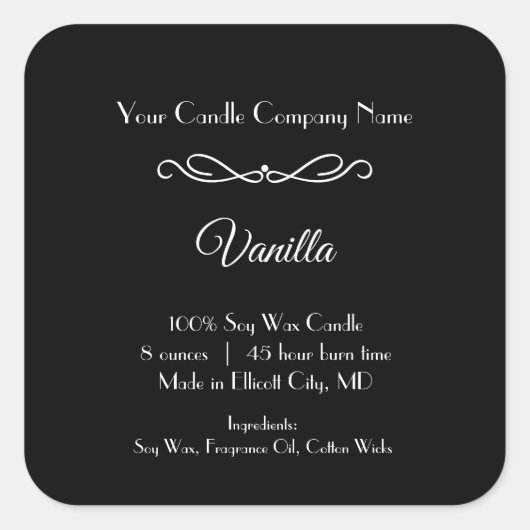 Schwarz-weißes Kerzenetikett Geblüht Minimalistisc Quadratischer Aufkleber (Vorderseite)