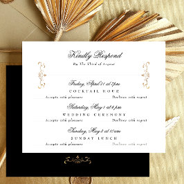 Schwarz-weißes klassisches Wappen Hochzeit-Multi-E RSVP Karte