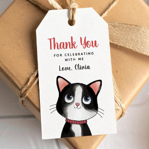 Schwarz-weißes kleines Katze Danke Geschenkanhänge Geschenkanhänger