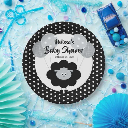 Schwarz-weißes Lamm Niedlich Sweet Modern Baby Dus Pappteller (Party)