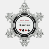 Schwarz-weißes Las Vegas Casino Poker Chip Weihnac Schneeflocken Zinn-Ornament (Vorderseite)