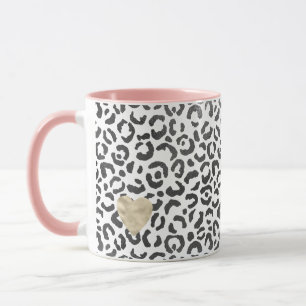Schwarz-weißes Leopard Print Gold Herz   Tasse
