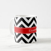 Schwarz-weißes LG Zickzack roter Name Monogramm Kaffeetasse (Vorderseite Links)