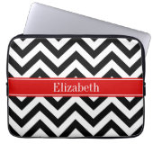 Schwarz-weißes LG Zickzack roter Name Monogramm Laptopschutzhülle (Vorderseite)