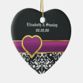 Schwarz-weißes lila Herz Save the Date Keramikornament (Rechts)