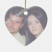 Schwarz-weißes lila Herz Save the Date Keramikornament (Hinten)